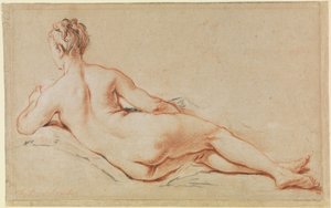 Nudo femminile disteso, appoggiato sul braccio sinistro, visto di schiena da François Boucher