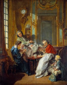 Scena di pranzo in un interno borghese. Dipinto di François Boucher (1703-1770) 1739