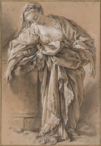 Studio di una donna drappeggiata appoggiata a un piedistallo da François Boucher