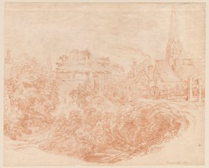 Vista degli edifici rurali e della torre della chiesa da François Boucher
