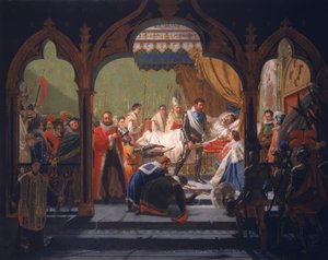 Enrico IV (1553-1610) riceve gli attributi della monarchia dal morente Enrico III (1551-1589) 1814 da Francois Buffet