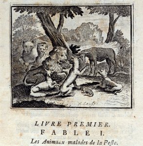Animali malati di peste. Favole di Jean de La Fontaine (1621-95). Illustrazione di François Chauveau (1613-1676). Edizione del 1728. da Francois Chauveau