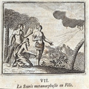 Il Topo trasformato in ragazza. Favole di Jean de La Fontaine (1621-95). Illustrazione di François Chauveau (1613-1676). Edizione del 1728