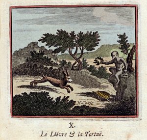 Le lepre e la tartaruga - Favole di Jean de La Fontaine (illustrazione di Francois Chauveau, edizione del 1728) da Francois Chauveau