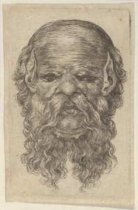 Maschera di un uomo calvo con orecchie a punta e lunga barba divisa, da Divers Masques, ca. 1635-45 da Francois Chauveau