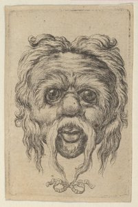 Maschera con un lungo baffo legato con un nastro sotto il mento, da Divers Masques, ca. 1635-45 da Francois Chauveau