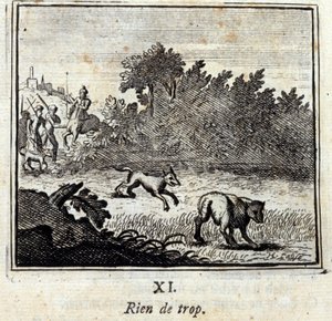 Niente di troppo. Favole di Jean de La Fontaine (1621-95). Illustrazione di François Chauveau (1613-1676). Edizione del 1728 da Francois Chauveau