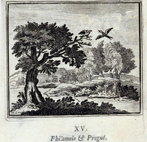 Filomela e Progne. Favole di Jean de La Fontaine. Illustrazione di François Chauveau. Edizione del 1728