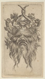 Maschera di satiro con corna uncinate e una corona di edera, da Divers Masques, ca. 1635-45 da Francois Chauveau