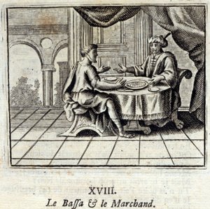 Il Bassa e il mercante. Favole di Jean de La Fontaine (1621-95). Illustrazione di François Chauveau (1613-1676). Edizione del 1728. da Francois Chauveau