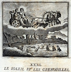 Il Sole e le Rane. Favole di Jean de La Fontaine (1621-95). Illustrazione di François Chauveau (1613-1676). Edizione del 1728