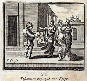 Testamento spiegato da Esopo. Favole di Jean de La Fontaine (1621-95). Illustrazione di François Chauveau (1613-1676). Edizione del 1728. da Francois Chauveau