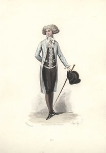 Uomo elegante in cappotto a righe, epoca di Maria Antonietta da Francois Claudius Compte Calix