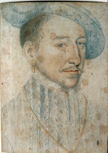 Ritratto di Enrico II (1519 - 1559), Re di Francia. Disegno con pietra nera e sanguigna di Francois Clouet (1515-1572)