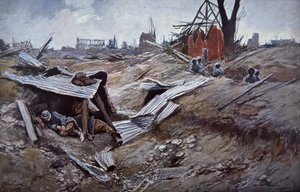Prima Battaglia della Somme, giugno - settembre 1916: truppe francesi nel villaggio in rovina di Dompierre da Francois Flameng