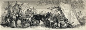 La vendita di angurie, disegno di Ferogio, per illustrare Napoli e i napoletani, nel 1861, di Marc Monnier (1829-1885). Incisione in 