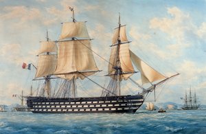 Il vascello Montebello, di Francois Roux, acquerello, Francia da Francois Geoffroy Roux