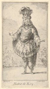 Habit de Roy: un uomo che indossa un tonnelet decorato con rosette, una corona e un turbante da Francois Joullain