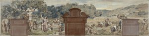 Bozzetto per la sala del villaggio di Pantin: La raccolta. La mietitura, 1886 da Francois Lafon