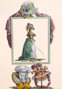 Giovane donna vestita in caraco pierrot che tiene una frusta da carrozza, inciso da Dupin, tavola n.238 da 