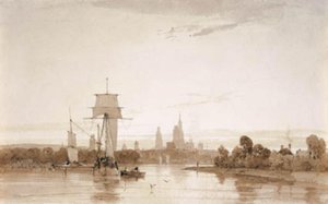 Vista dalla Senna verso la cattedrale di Rouen e la città. Mattina da Francois Louis Thomas Francia