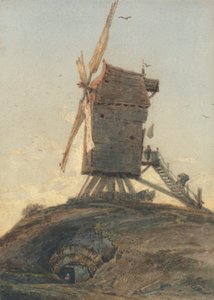 Mulino a vento su una collina in un paesaggio da Francois Louis Thomas Francia