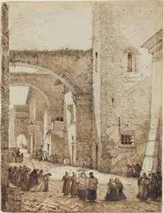 Un Prete in Processione per una Strada Medievale a Viterbo da Francois Marius Granet