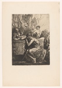 Rappresentazione classica con uomini intorno a un sarcofago da Francois Nicolas Chifflart