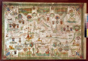 Carta geografica del Mar Mediterraneo che mostra le coste dell