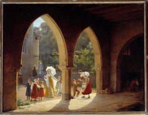 Madame Elisabeth di Francia (1764-1794), sorella di Luigi XVI assistente nella distribuzione del latte nella sua casa a Montreuil vicino a Versailles da Francois Richard Fleury