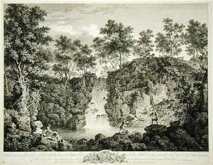 Vista di una Cascata a Bolton Park, Craven, Yorkshire, pubblicato nel 1753 (incisione) da Francois Vivarez