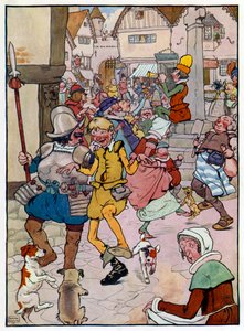 Illustrazione per La storia di Tom il figlio del pifferaio (litografia a colori) da Frank Adams