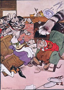 Il gatto e i suoi gattini entrarono rotolando, illustrazione da 