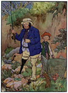 Tre allegri pescatori (litografia a colori) da Frank Adams