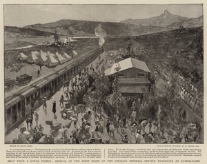 Aiuto da un principe leale, arrivo del primo treno del servizio di trasporto imperiale di Gwalior a Kushalgarh da Frank Craig