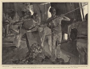 Più vapore, il foro di stoccaggio della HMS Nile durante la corsa a sud della flotta B da Frank Craig
