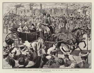 La carrozza di Lord Kitchener che passa lungo Constitution Hill sulla strada per St James