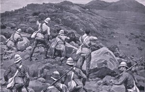 Inseguimento della retroguardia di De Wet nel Takesberg, da Dopo Pretoria: La Guerra di Guerriglia pubblicata da Harmsworth Bros Limited da Frank Dadd