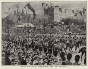 La scorta della cavalleria coloniale che passa per Parliament Street da Frank Dadd