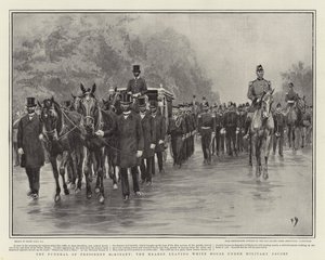 Il funerale del presidente McKinley, il carro funebre lascia la Casa Bianca sotto scorta militare