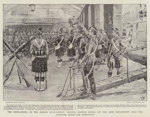 Il ritorno a casa dei Gordon Highlanders, il colonnello Mathias saluta il primo distaccamento dai moli di Liverpool per Edimburgo