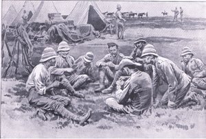 Soldati stanchi che si riposano, da Dopo Pretoria: La guerra di guerriglia pubblicata da Harmsworth Bros Limited, 1901 da Frank Dadd