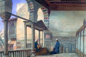 Loggia, ricevimento estivo, casa di Memlook Radnau Bey, Il Cairo, 1870 da Frank Dillon