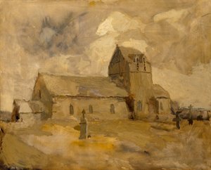 Chiesa e cimitero del villaggio, Bretagna da Frank Edwin Scott