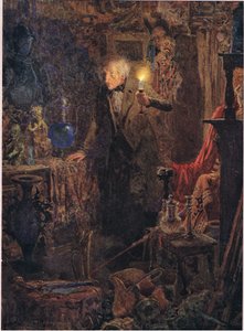Era un vecchietto, con lunghi capelli grigi, il cui volto e figura, mentre teneva la luce sopra la testa e guardava davanti a sé, c.1920 da Frank Reynolds