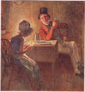 La marchesa che tiene stretti i suoi carte in entrambe le mani, considerava quale giocare, c.1920 da Frank Reynolds