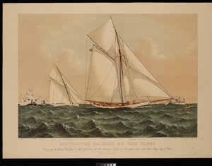 Mayflower salutata dalla flotta. Attraversando la prua della Galatea nella sua prima gara per l