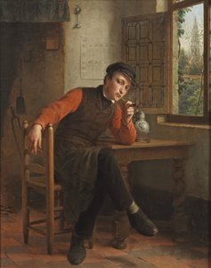 François Antoine De Bruycker - Giovane che fuma la pipa in un interno di salotto da François Antoine de Bruycker