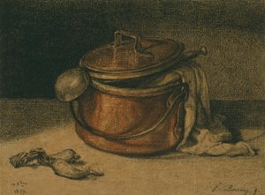 Natura morta con pentola di rame e mestolo da François Bonvin