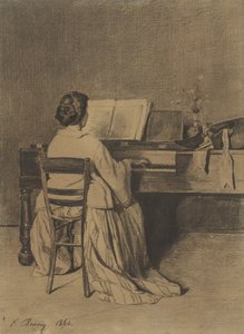 Donna al pianoforte vista di spalle da François Bonvin